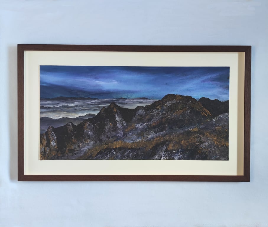 Pyrenees Panoramic, Original mountain range landscape painting, framed