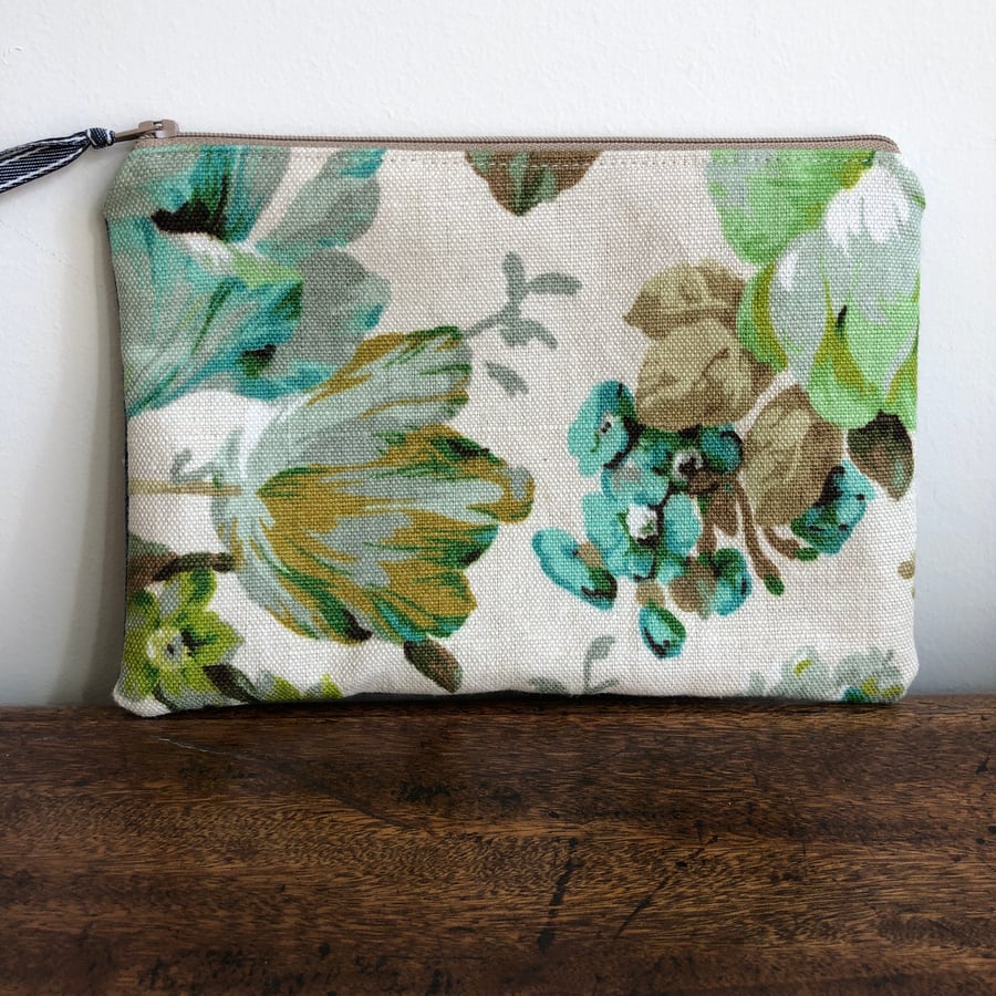 Vintage Sanderson and reclaimed denim zip pouch