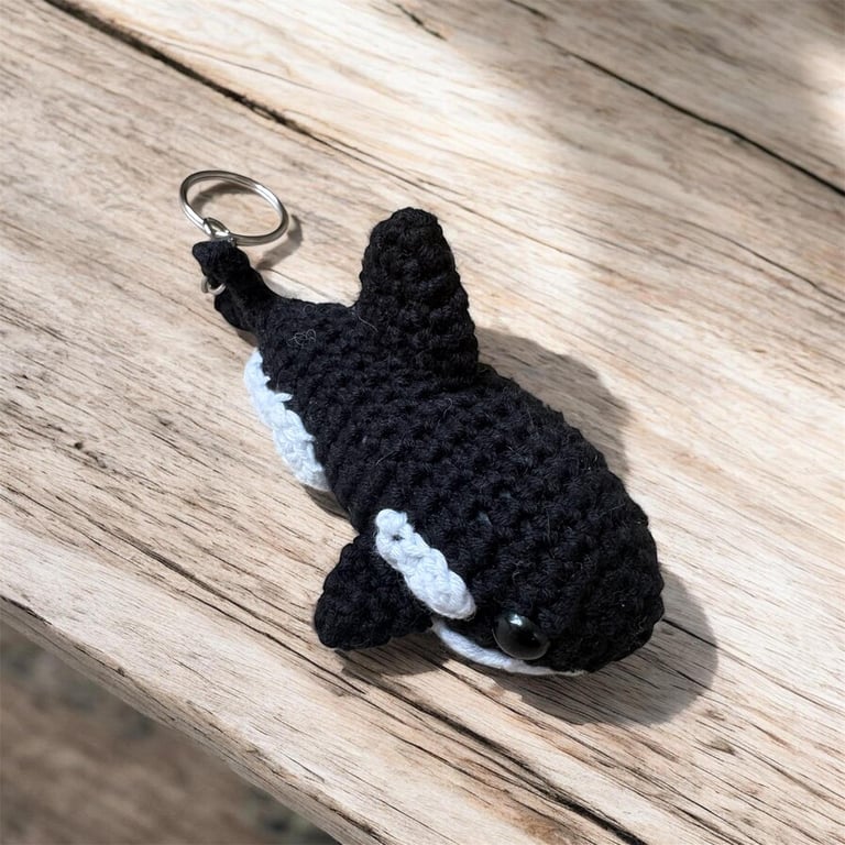 Handmade Crochet Orca Keychain Amigurumi Animal Bag Charm, Soft Plush Accessory