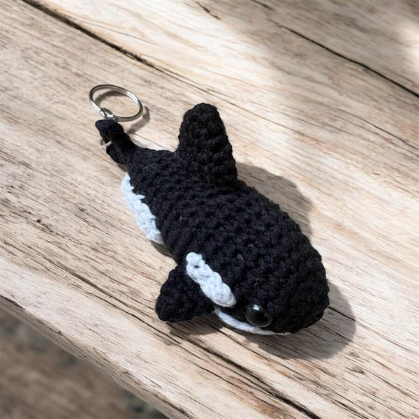 Handmade Crochet Orca Keychain Amigurumi Animal Bag Charm, Soft Plush Accessory
