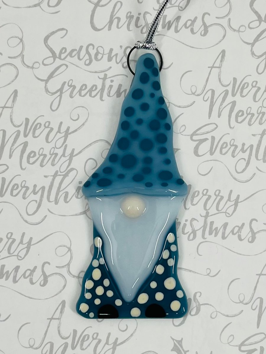 Handmade Fused Glass Gonk Hanging Christmas Decoration 