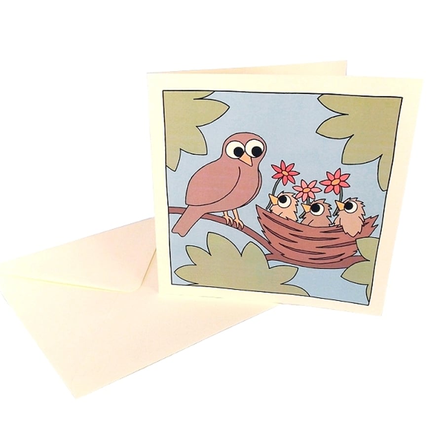Mother Bird and Chicks Card (clearance)