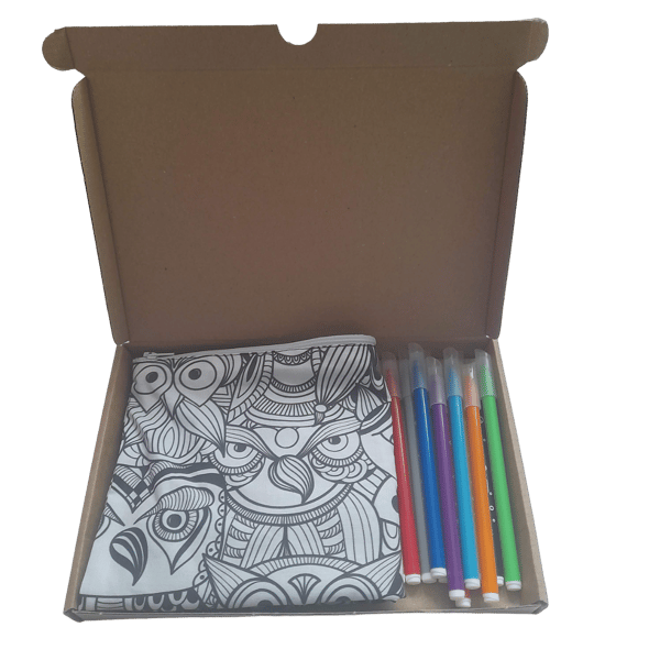 Abstract Owl Pencil Case to Colour, Letterbox Gift
