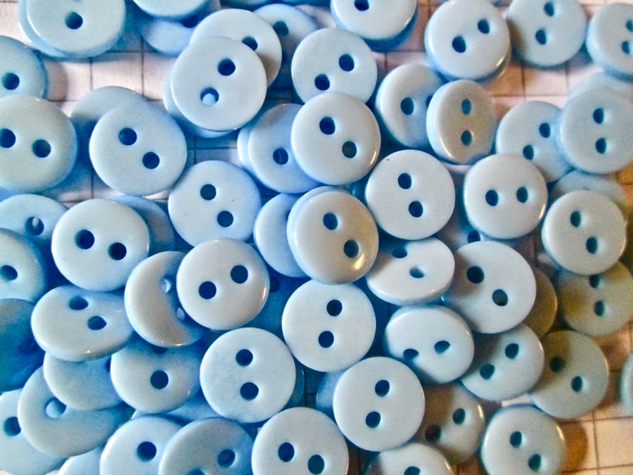 100 Light Blue 9mm  Acrylic Buttons  2 holes