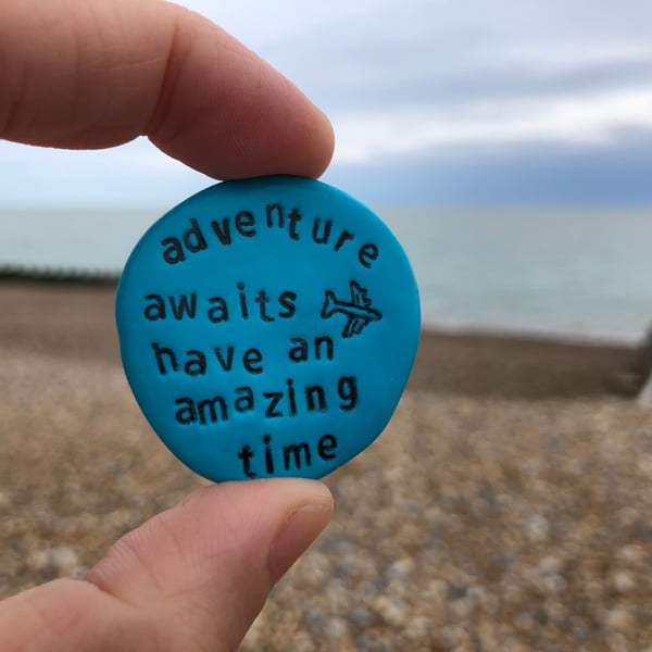 Adventure Awaits Pocket Pebble for Travel, Gap Year, Leaving or Holiday Gift 