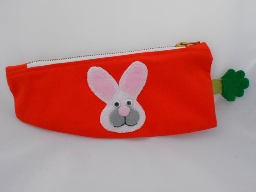 Rabbit - Pencil Case - Carrot shaped lined Pencil case - GIFT