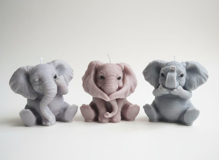 Adorable Baby Elephant Candles, Handmade Cute Animal Candle, Nursery Decor