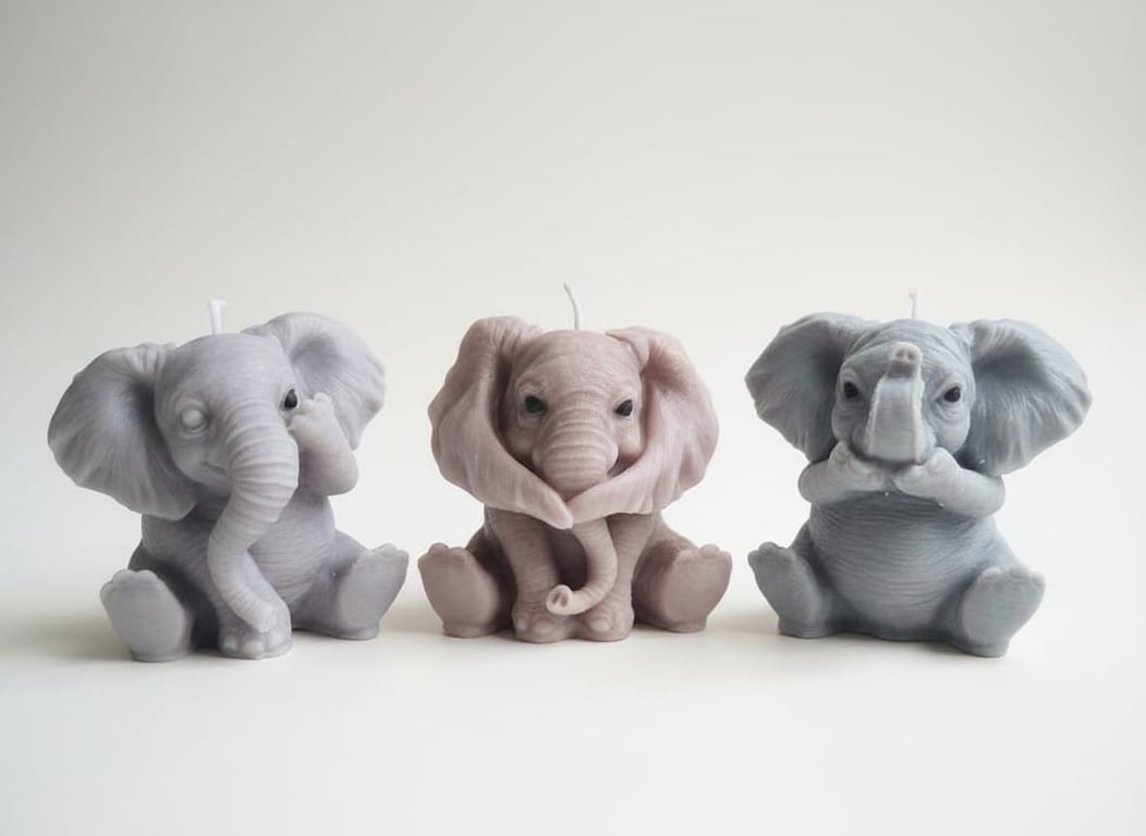 Adorable Baby Elephant Candles, Handmade Cute Animal Candle, Nursery Decor