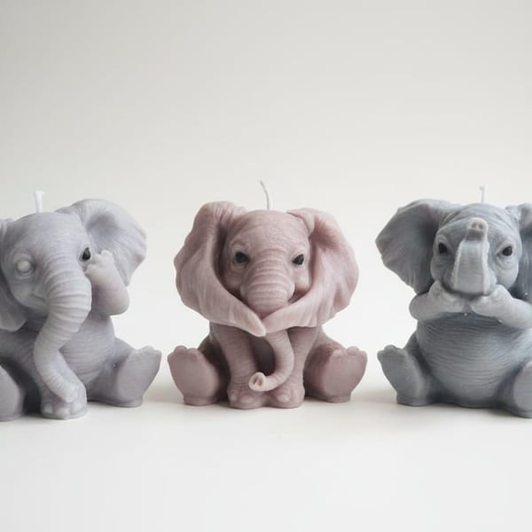 Adorable Baby Elephant Candles, Handmade Cute Animal Candle, Nursery Decor