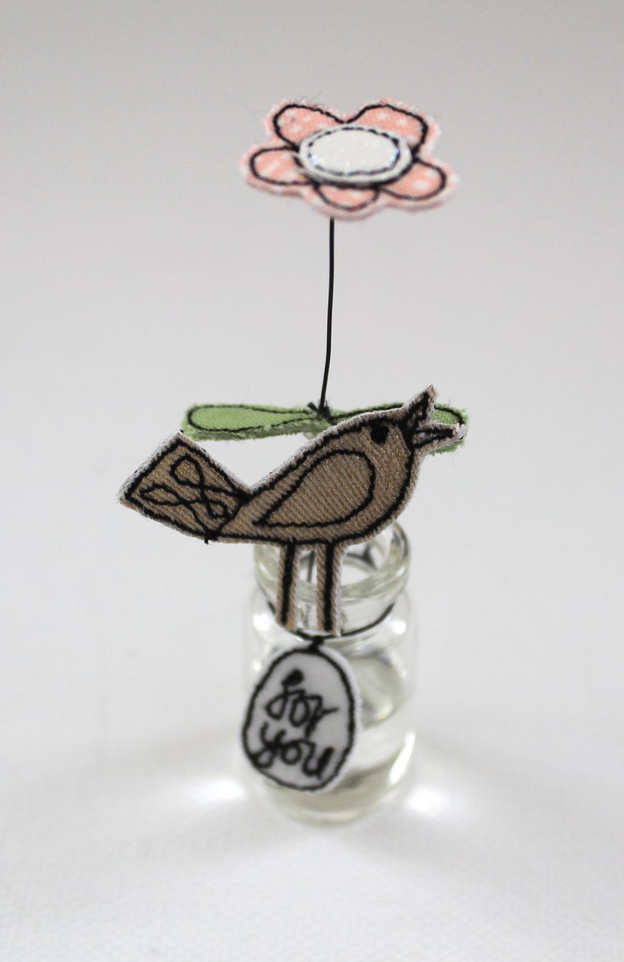 'For you' Flower in a Bottle with a Birdie