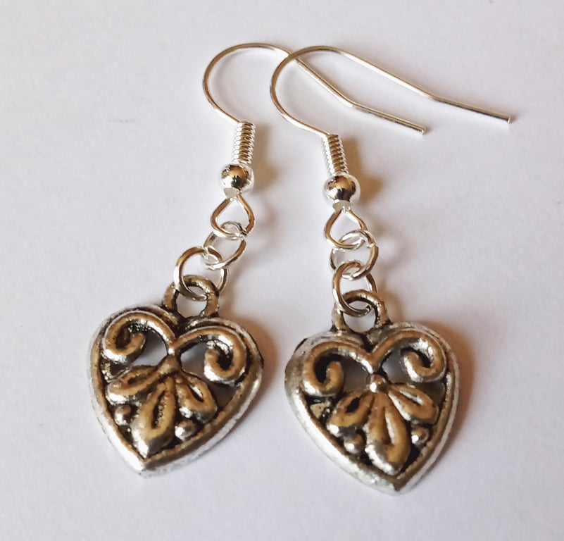 Filigree Heart Drop Dangle Earrings