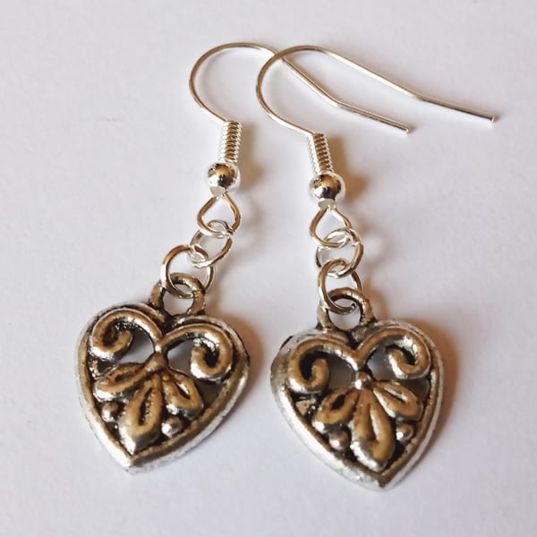 Filigree Heart Drop Dangle Earrings