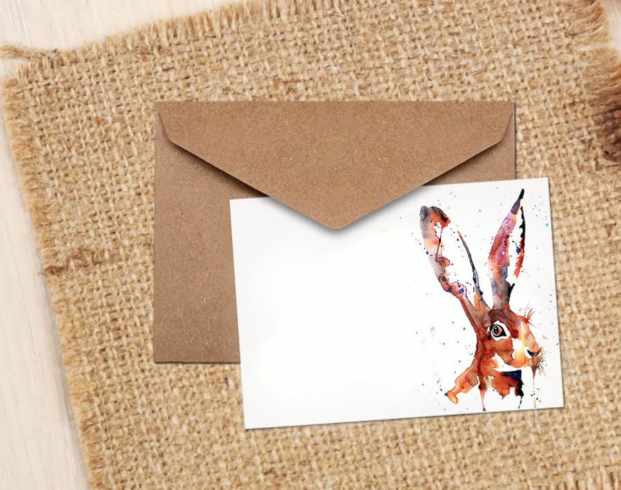 All Ears Hare Watercolour Art greeting Card. Hare Watercolour cards,Hare Waterco