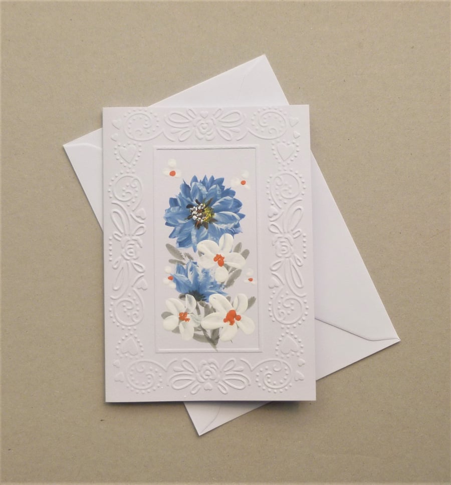hand painted floral blank greetings card ( ref F 814 B7 )