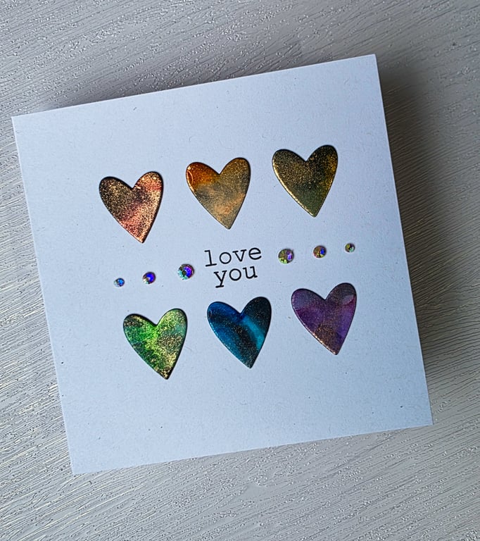 Love you alcohol ink hearts handmade card