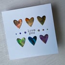 Love you alcohol ink hearts handmade card