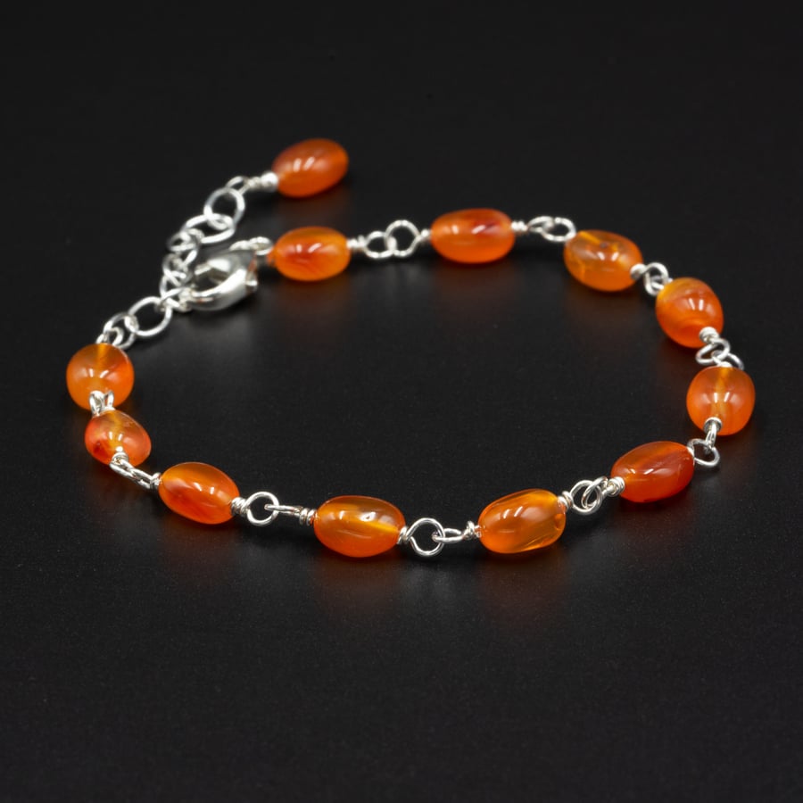  Carnelian and sterling silver link bracelet, Leo, Virgo jewelry