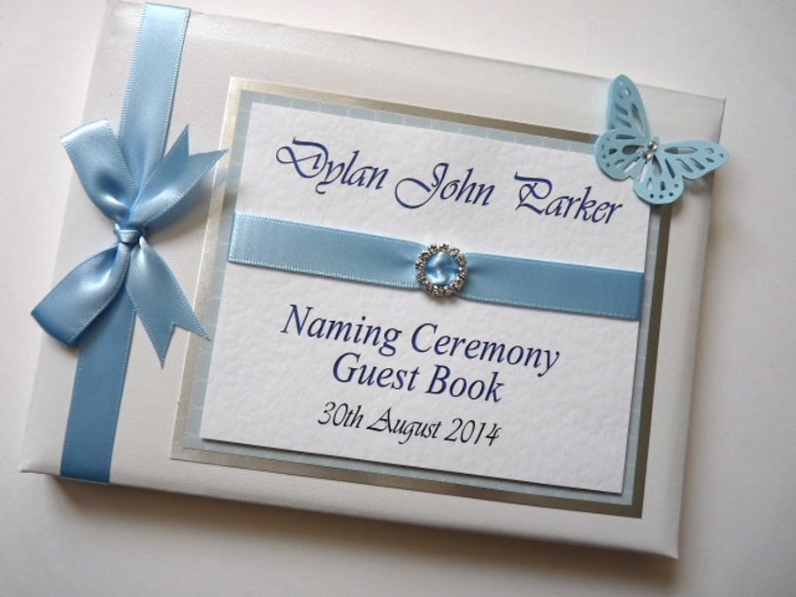 Blue christening guest book, boy christening book, baptism, naming day gift