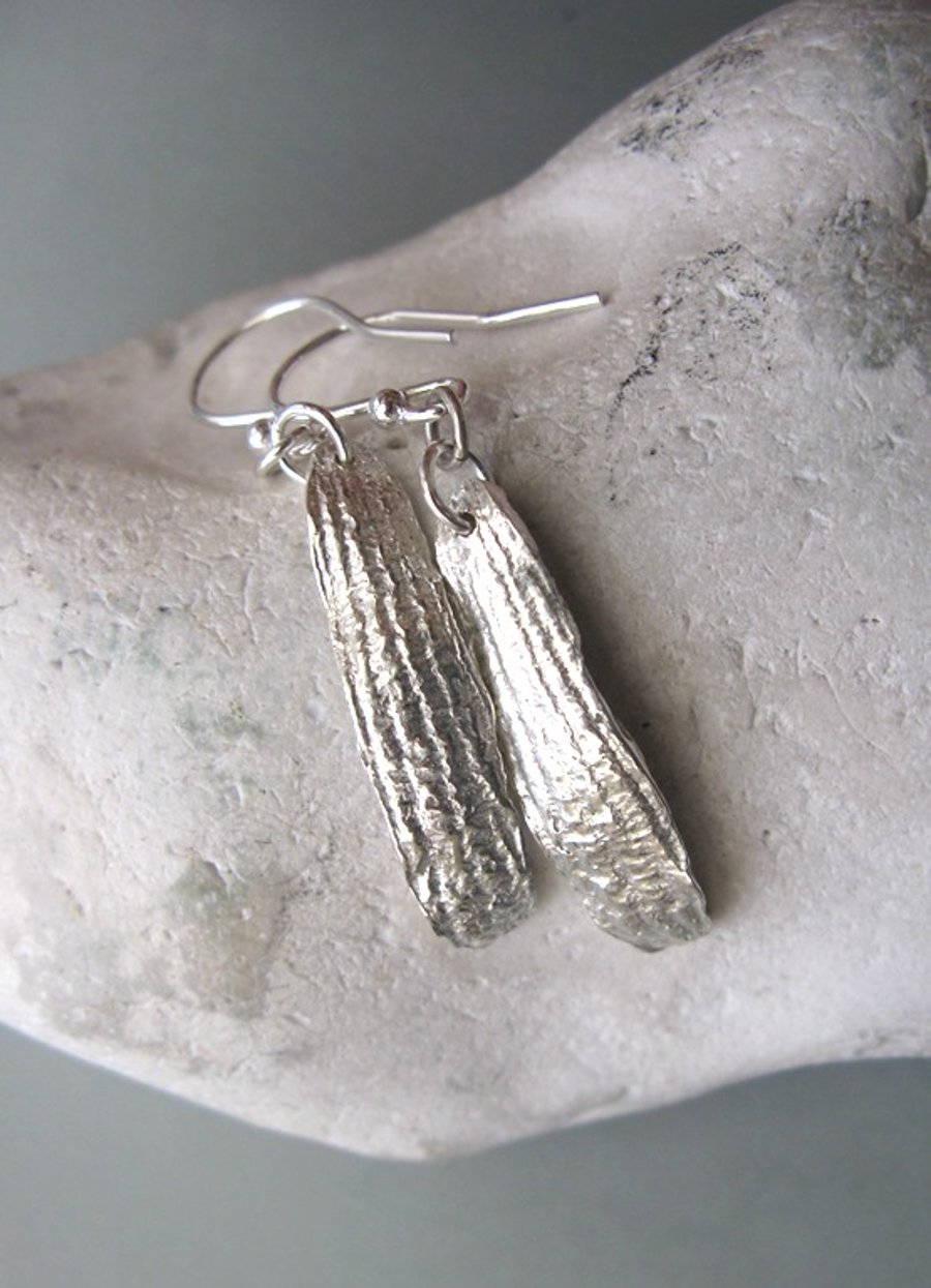 Fine silver mistletoe leaf earrings