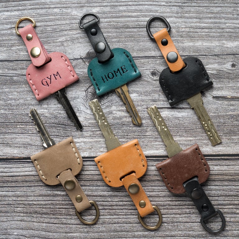 Personalised Leather Key Cap – Leather key cover - Italian Maya leather 