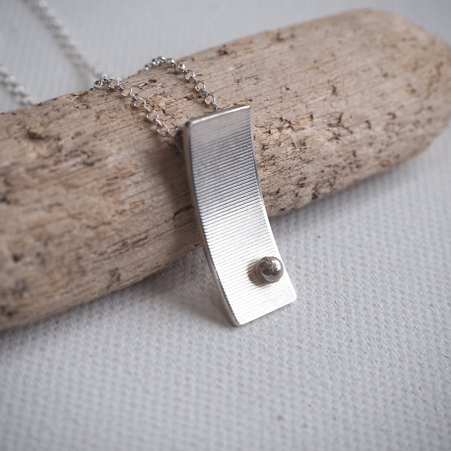 arc pendant necklace, sterling silver necklace, textured silver necklace