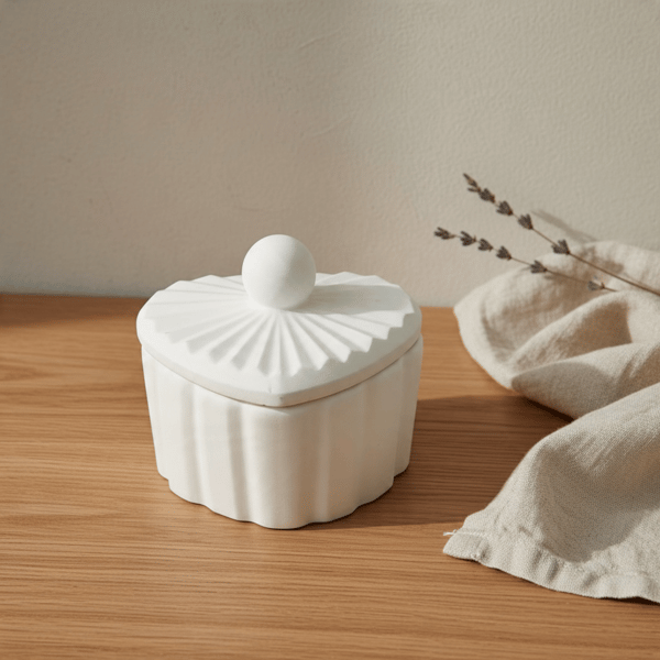 White Heart Shaped Jewellery Box with Lid for Trinkets and Keepsakes