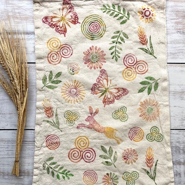 Large Block Printed Drawstring Bag Summer Hare