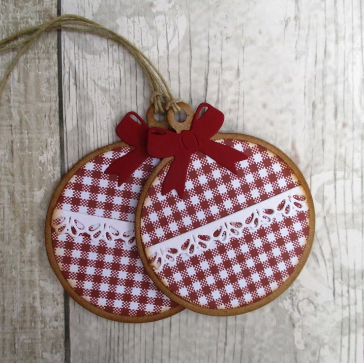 Bauble Gingham Christmas Gift Tags set of 4 - Folksy