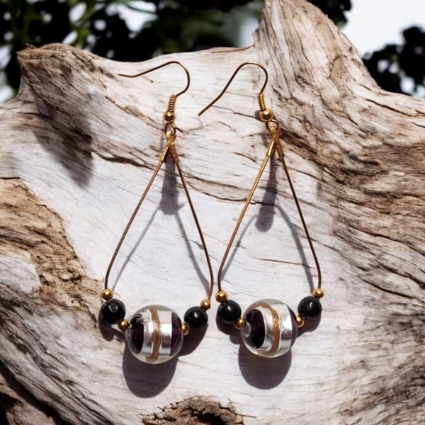 Stunning black and gold foiled earrings, boho jewellery