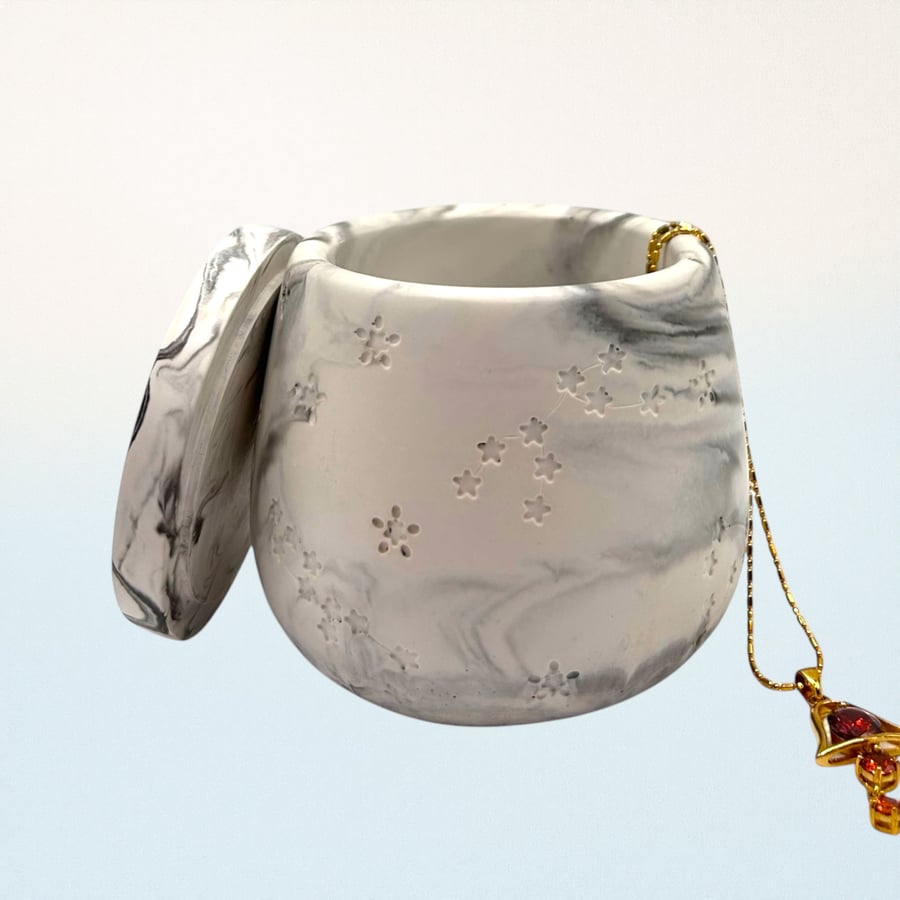 White and Black Marble Constellation Jewellery Box or Trinket Pot stp17