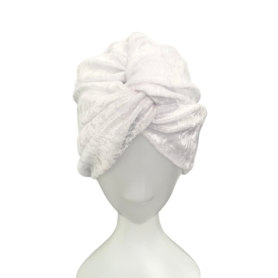 White Vintage Style Twist Turban Hat Soft Elastic Velvet Head Wrap