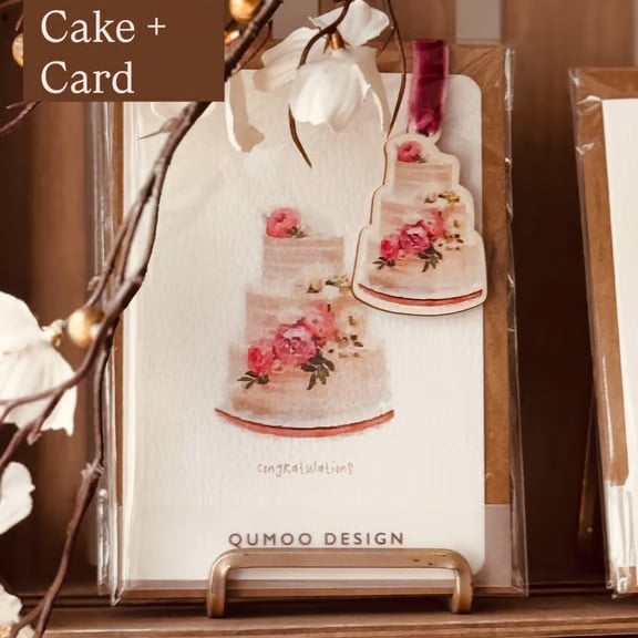 Wedding Cake Card Blank Greetings Card and wooden ornament (QM 3012)