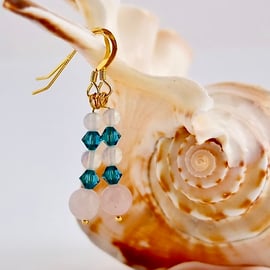 Rose Quartz, Opal Quartz and Swarovski Crystal Earrings