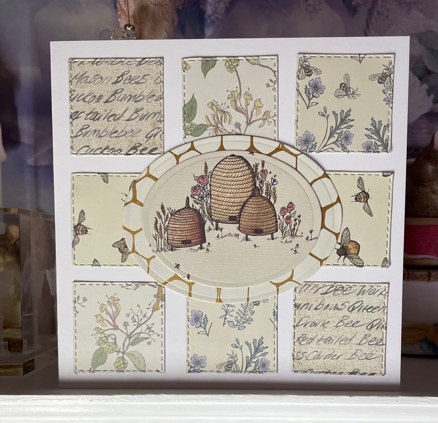 Greeting Card Patchwork Bee Hive Card by Carolee Crafts PB2 - 0012