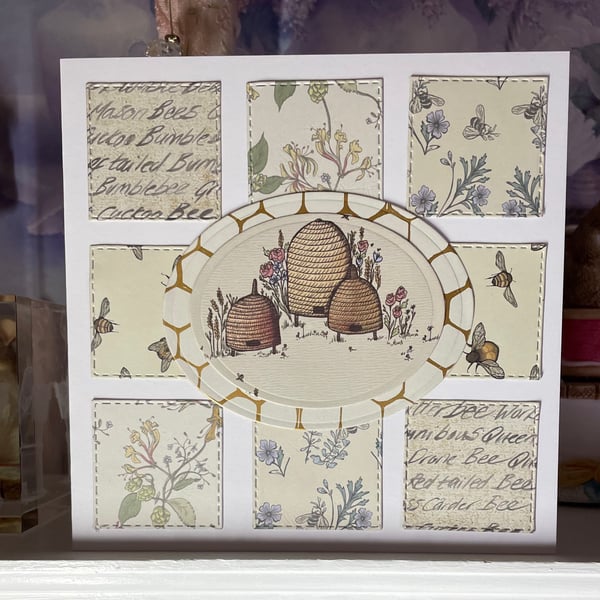 Greeting Card Patchwork Bee Hive Card by Carolee Crafts PB2 - 0012