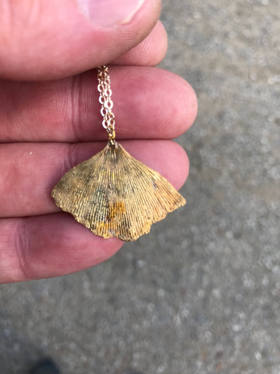 Ginkgo leaf pendant, Pure gold 24k electroform, 424