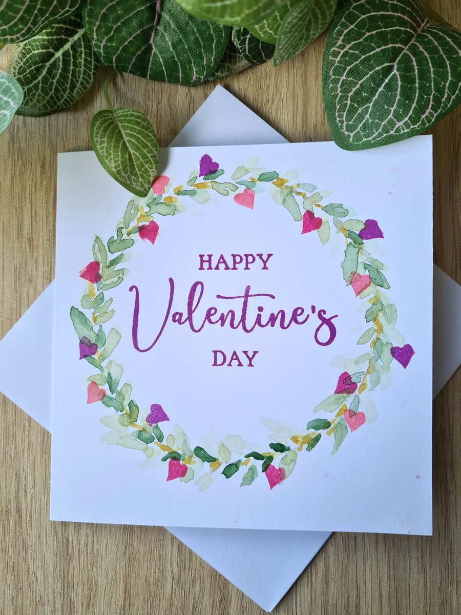 watercolour wreath heart Valentine's Day card handpainted