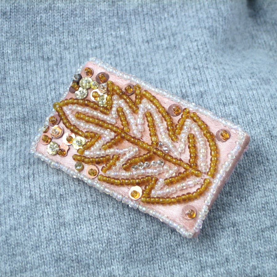 Bead and Sequin Brooch, Leaf Design