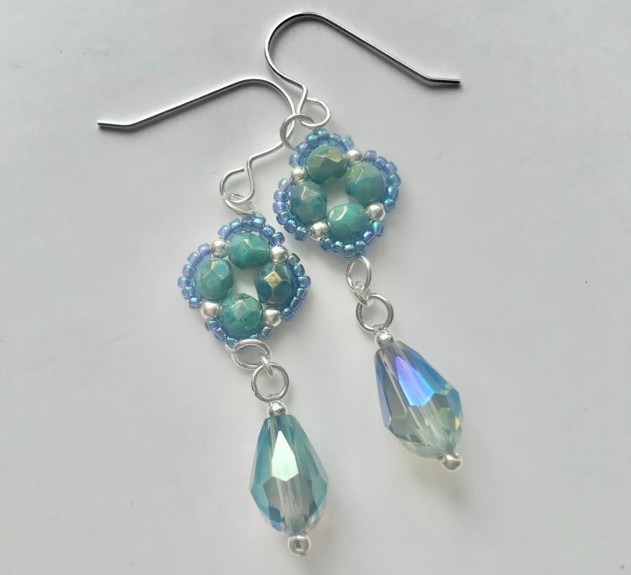 Sterling Silver & Czech Glass Dangle Earrings 