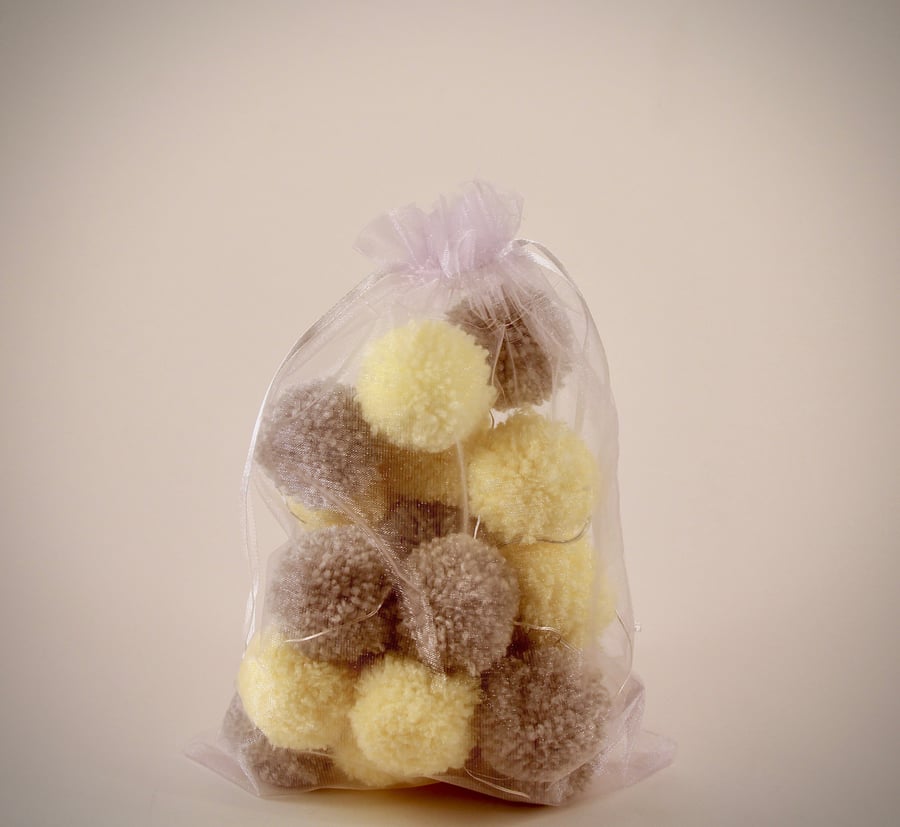 20 Pom Pom Fairy Lights - in Grey and Lemon