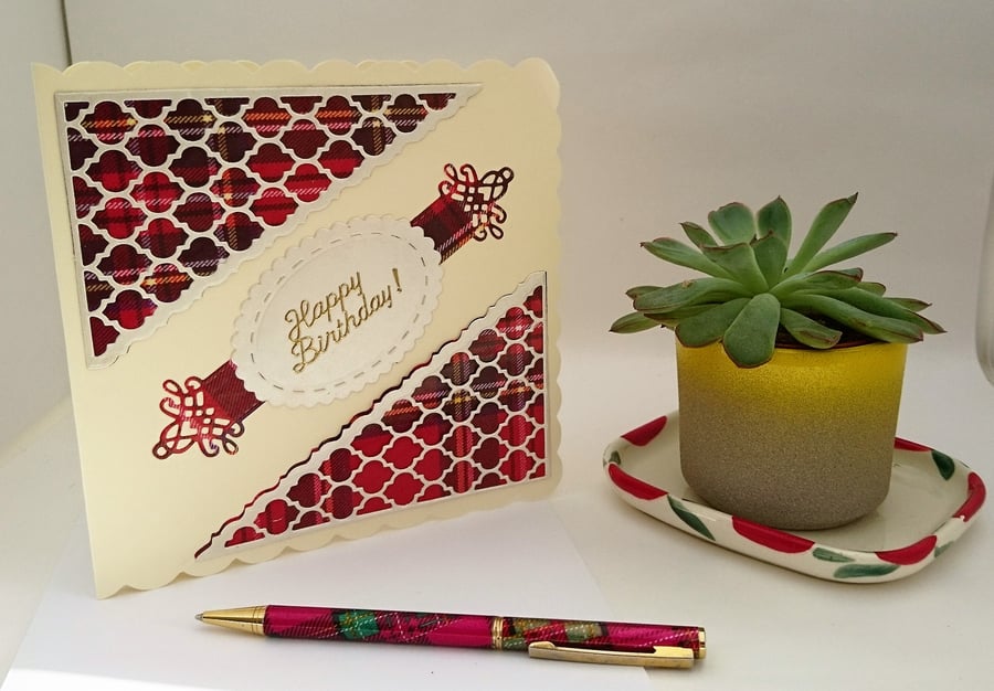 Happy Birthday Scottish Red Tartan Card Lovers of Tartan  FREE POSTAGE TO U.K.