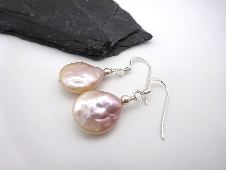 freshwater pearl pale pink earrings