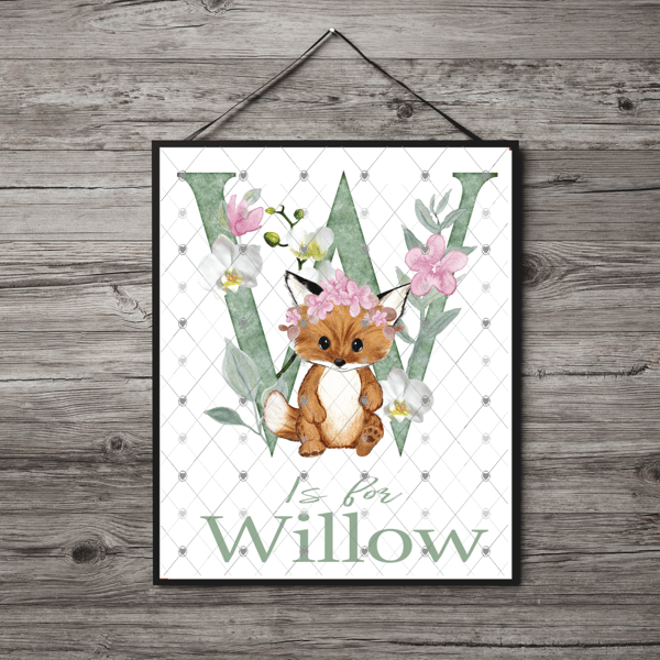 Animal Initial Name Print, Letter W Custom Print, Letter W Personalised Wall Art