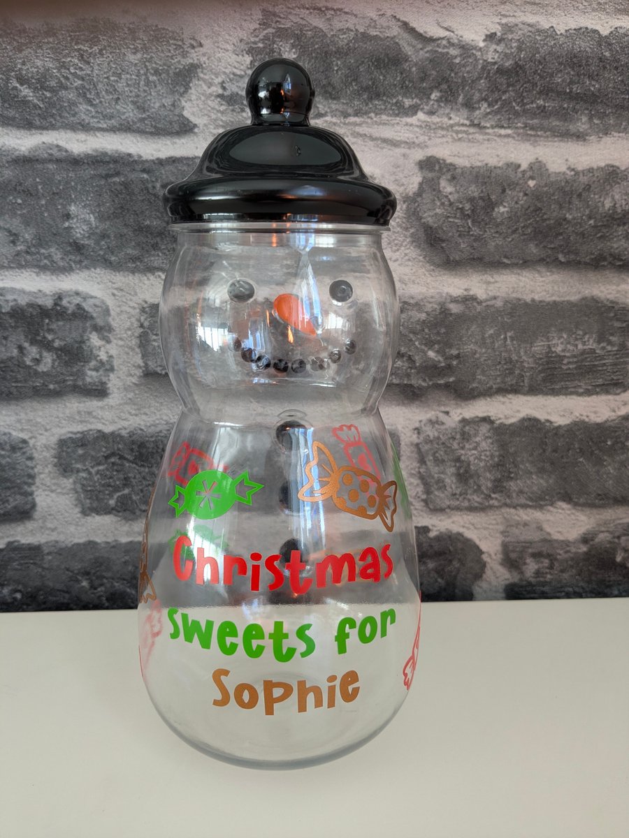 Personalised snowman jar for sweets or pet treats for Christmas