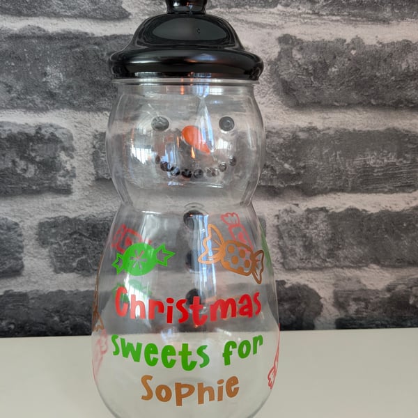 Personalised snowman jar for sweets or pet treats for Christmas