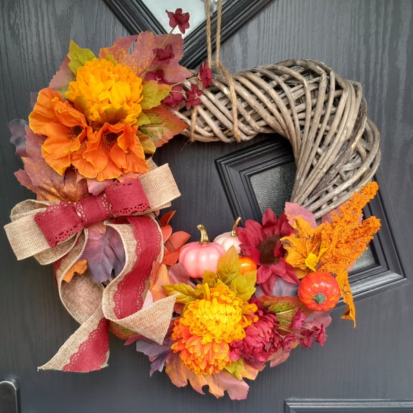 Autumn floral heart door wreath