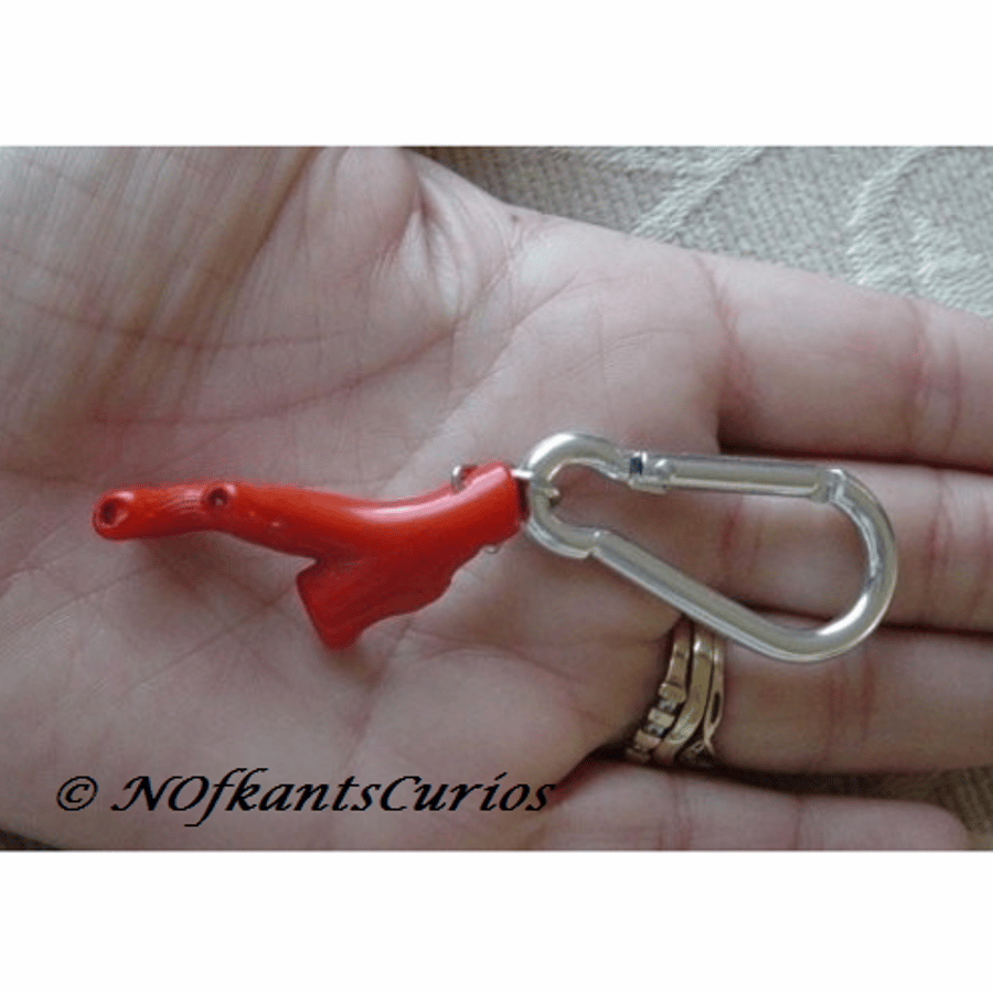 Vintage Coral Branch Keyring or Charm with Silvertone Karabiner clasp.