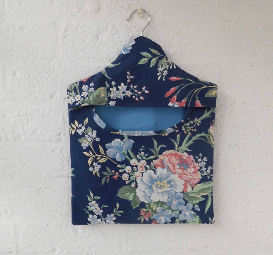 Peg bag in navy floral fabric