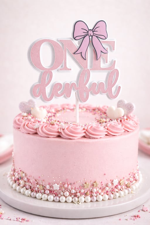 ONE derful First Birthday Cake Topper. Wonderful Birthday Cake Topper. 