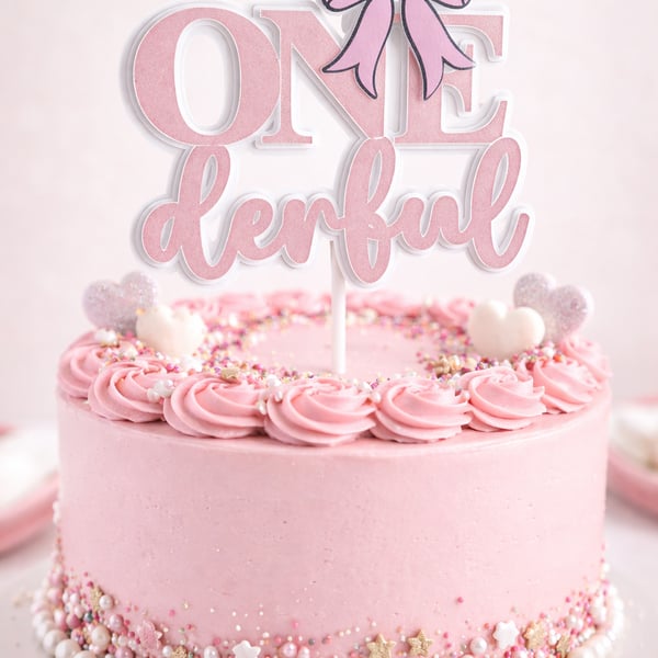 ONE derful First Birthday Cake Topper. Wonderful Birthday Cake Topper. 